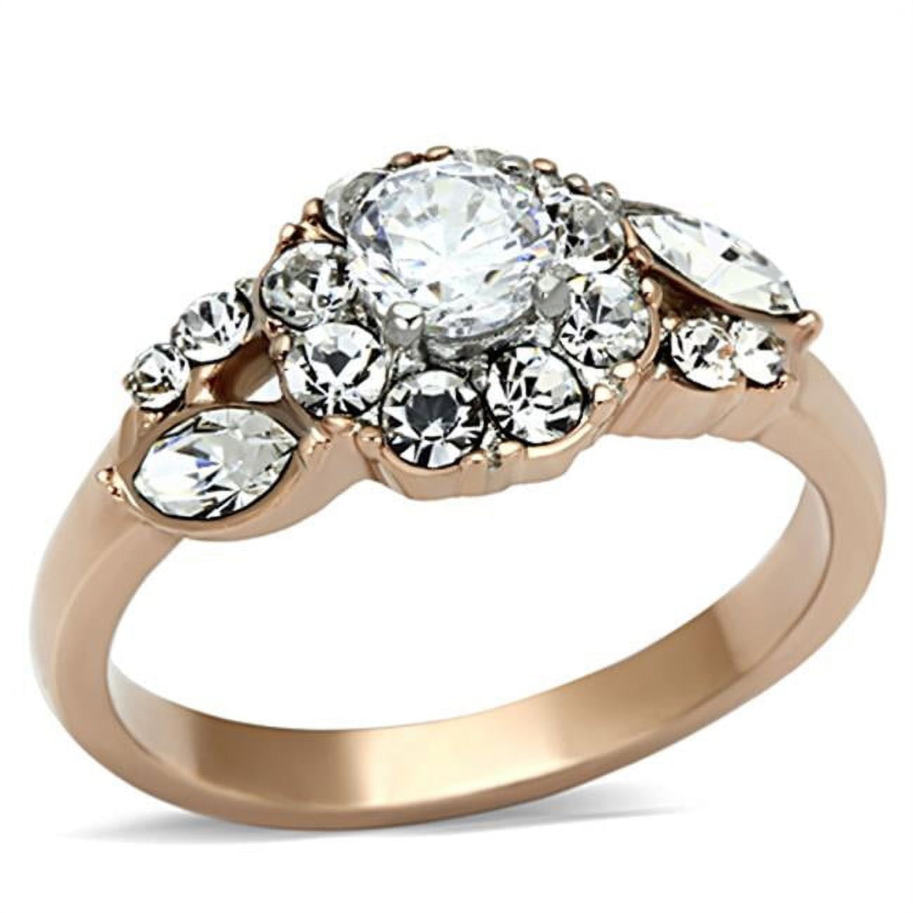 Women Two-Tone IP Rose Gold Stainless Steel Ring with AAA Grade CZ in Clear - Size 9
