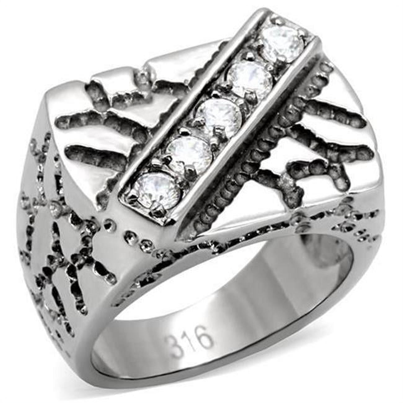 TK124-12 Men High Polished Stainless Steel Ring with AAA Grade CZ in Clear - Size 12