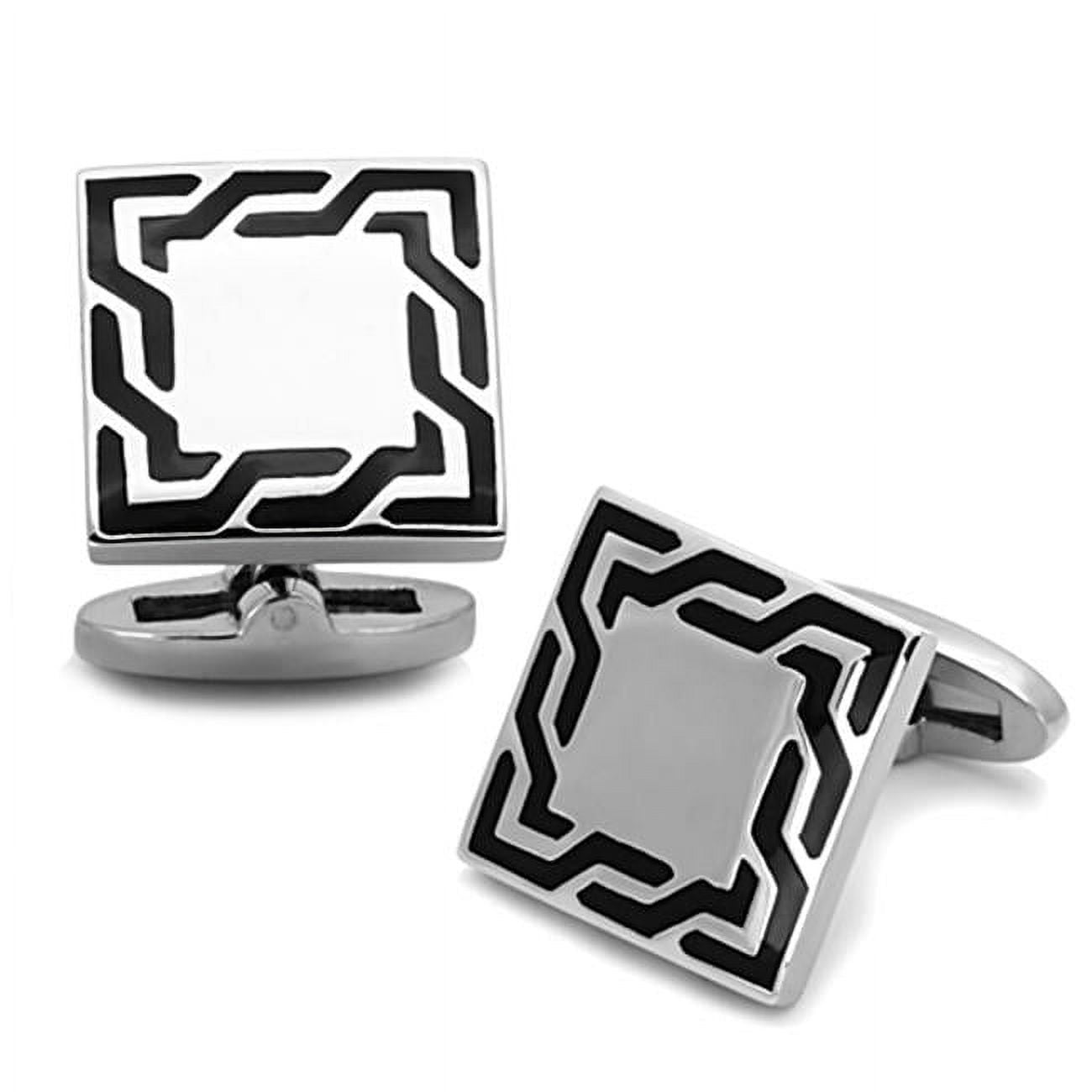 Picture of Alamode TK1248 Men High Polished Stainless Steel Cufflink with Epoxy in Jet