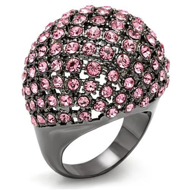 Women TIN Cobalt Black Brass Ring with Top Grade Crystal in Light Rose - Size 7