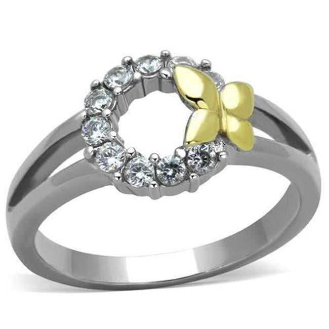 Women Two-Tone IP Gold Stainless Steel Ring with AAA Grade CZ in Clear - Size 8