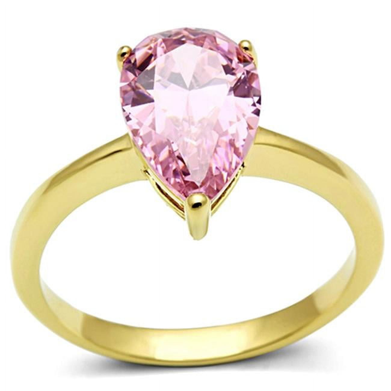 Women IP Gold Stainless Steel Ring with AAA Grade CZ in Rose - Size 6