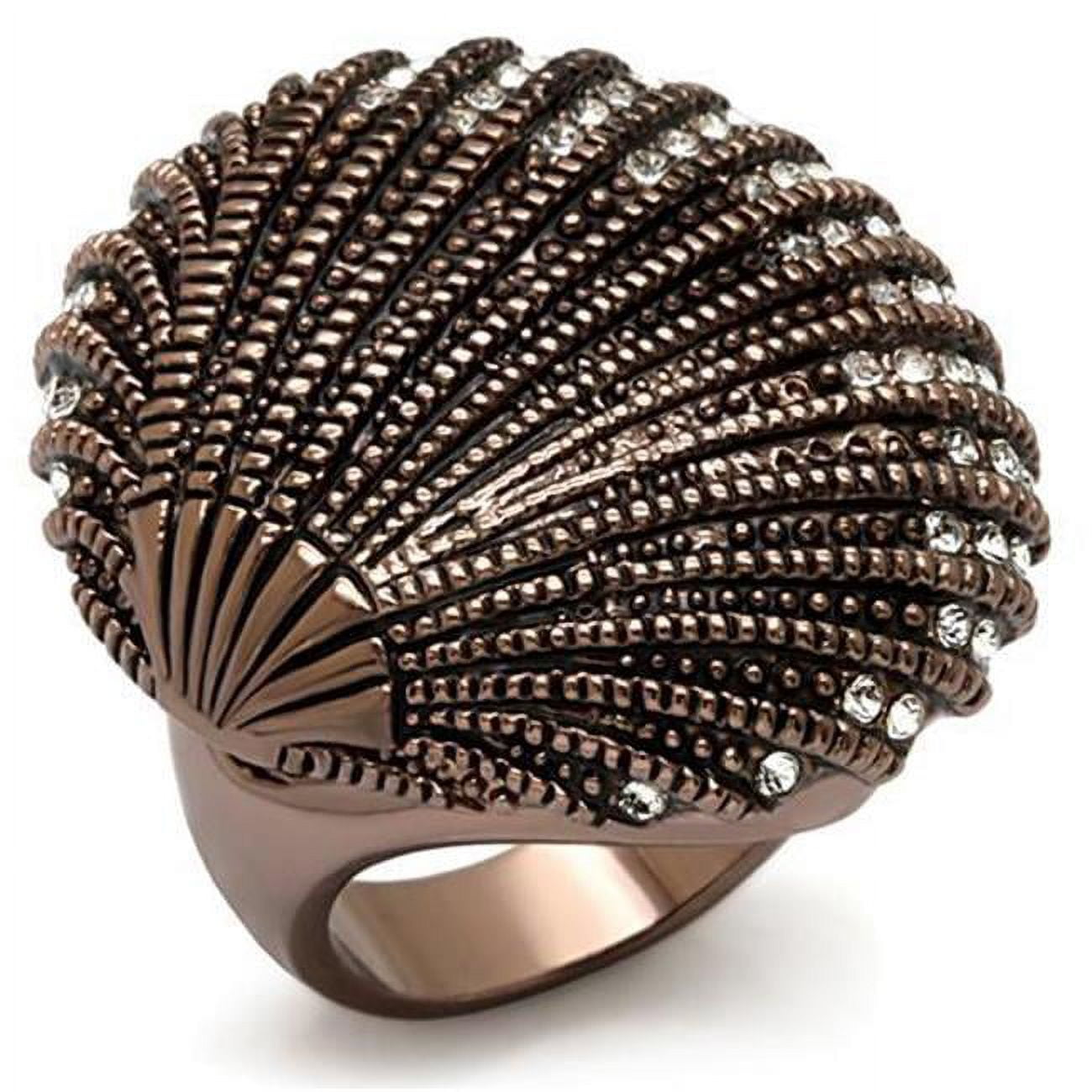 Women Chocolate Gold Brass Ring with Top Grade Crystal in Clear - Size 8