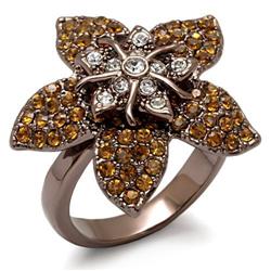 Women Chocolate Gold Brass Ring with Top Grade Crystal in Multi Color - Size 9