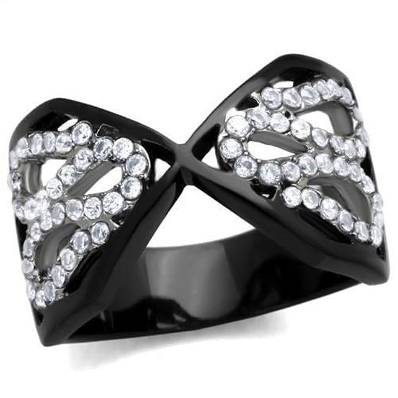 Women Two-Tone IP Black Stainless Steel Ring with AAA Grade CZ in Clear - Size 9