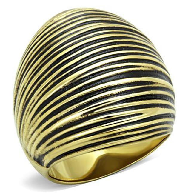 Women IP Gold Stainless Steel Ring with Epoxy in Jet - Size 8