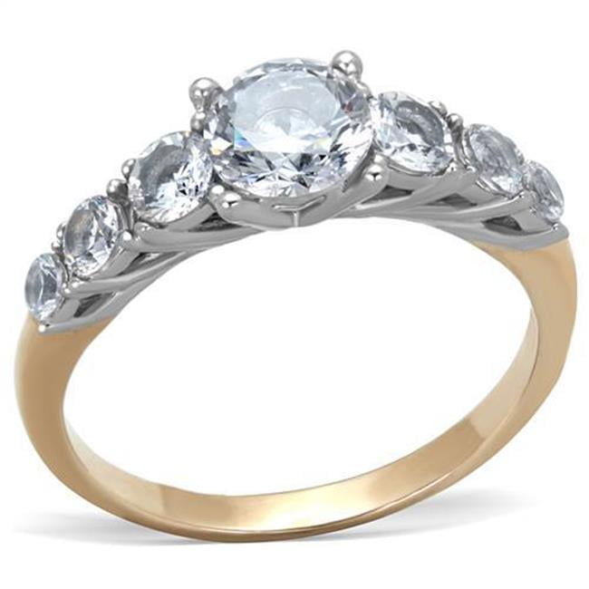 Women Two-Tone IP Rose Gold Stainless Steel Ring with AAA Grade CZ in Clear - Size 5