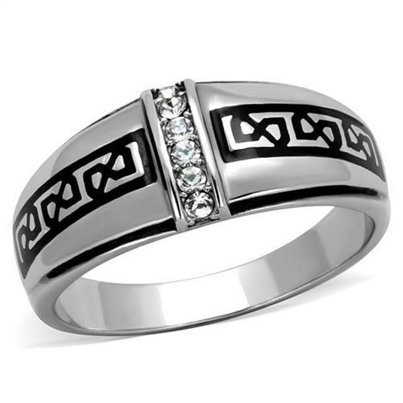 Men High Polished Stainless Steel Ring with Top Grade Crystal in Clear - Size 10