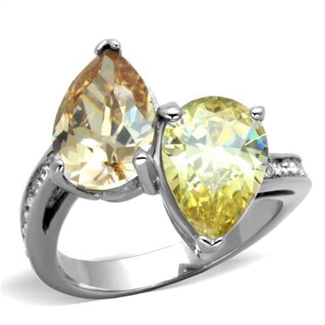 TK1820-9 Women High Polished Stainless Steel Ring with AAA Grade CZ in Multi Color - Size 9
