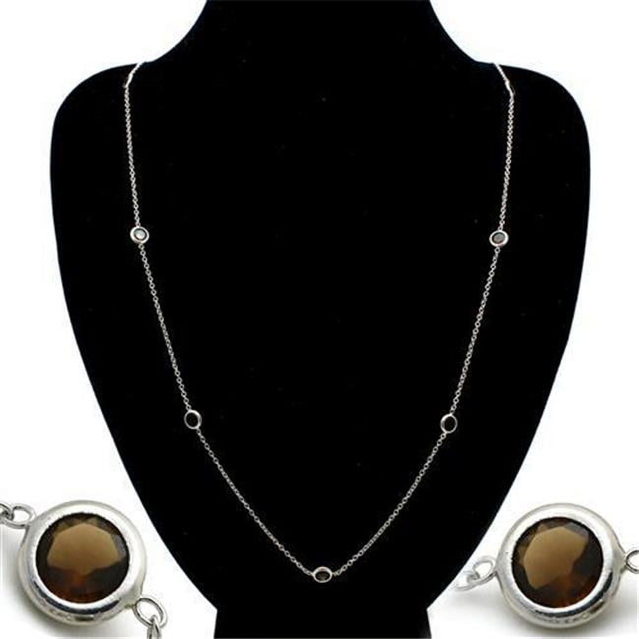 Picture of Alamode LO1929-34 Women Imitation Rhodium Brass Necklace with Synthetic in Brown - 34 in.