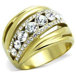 Women IP Gold Stainless Steel Ring with Top Grade Crystal in Clear - Size 8
