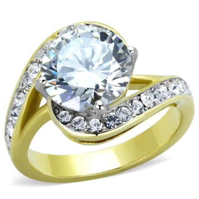 Women Two-Tone IP Gold Stainless Steel Ring with AAA Grade CZ in Clear - Size 8