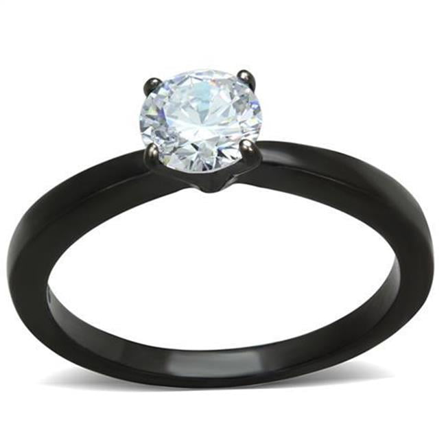 TK2013-9 Women IP Black Stainless Steel Ring with AAA Grade CZ in Clear - Size 9