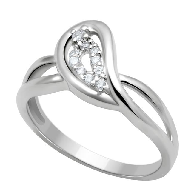 Women Rhodium Brass Ring with AAA Grade CZ in Clear - Size 7