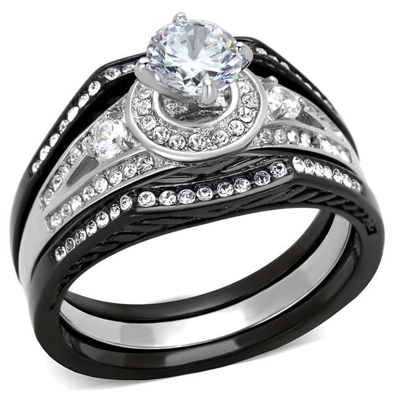 Women Two-Tone IP Black Stainless Steel Ring with AAA Grade CZ in Clear - Size 6