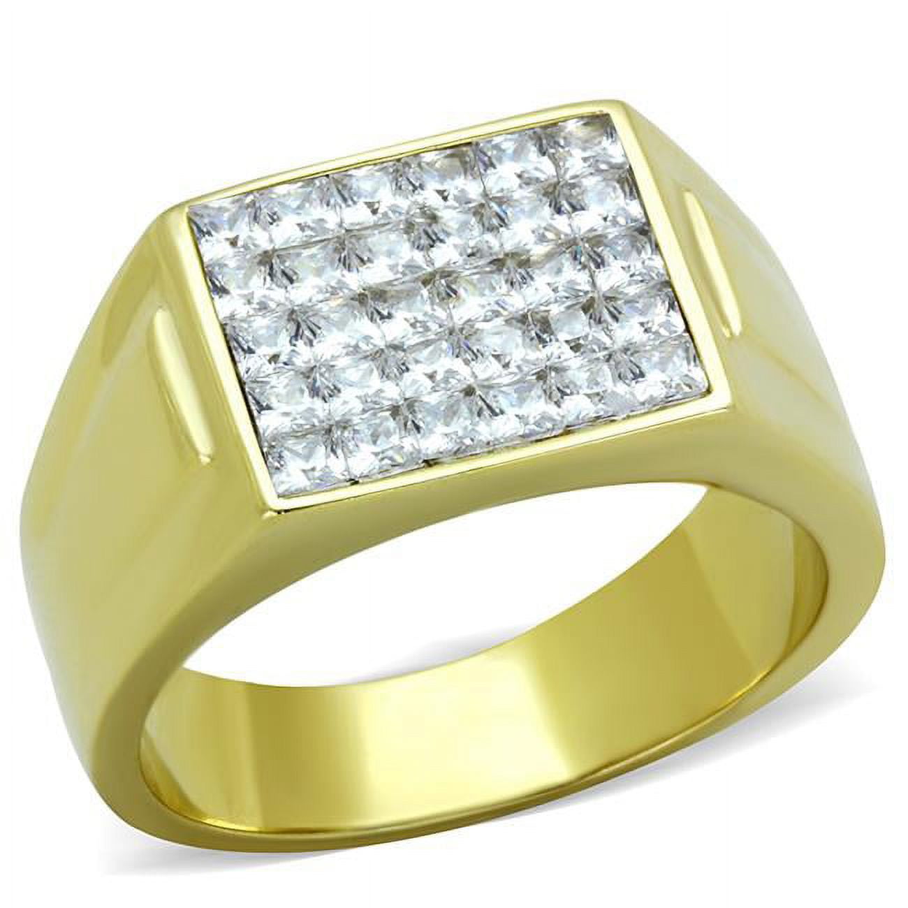 Men IP Gold Stainless Steel Ring with AAA Grade CZ in Clear - Size 8