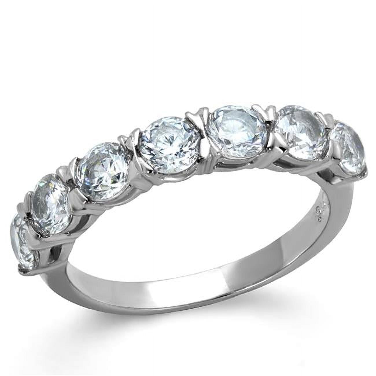 Women High Polished Stainless Steel Ring with AAA Grade CZ in Clear - Size 5