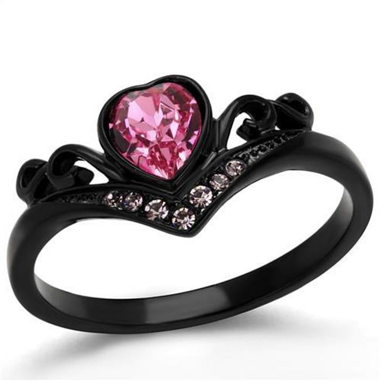 TK2192-6 Women IP Black Stainless Steel Ring with Top Grade Crystal in Rose - Size 6