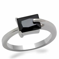 Women Rhodium Brass Ring with AAA Grade CZ in Jet - Size 10