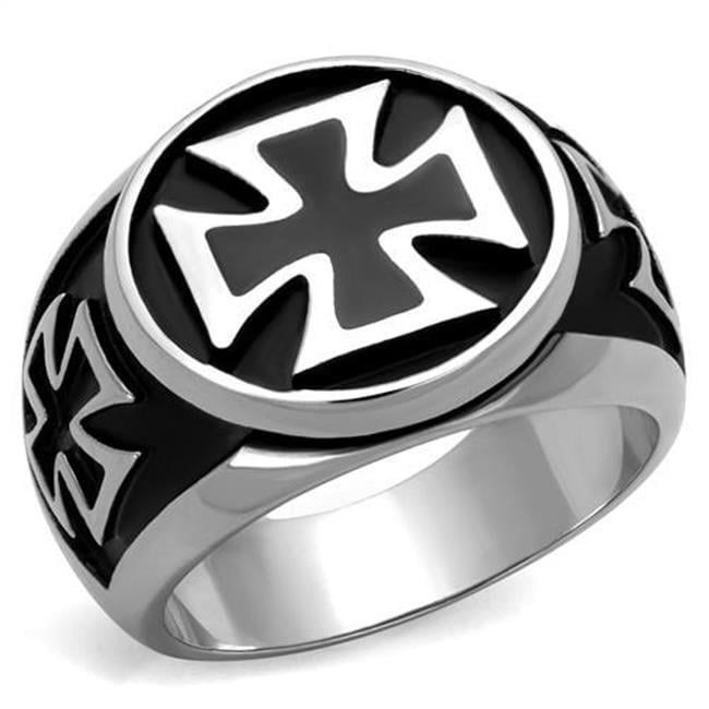 Men High Polished Stainless Steel Ring with Epoxy in Jet - Size 10