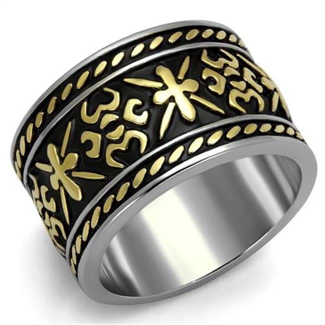Men Two-Tone IP Gold Stainless Steel Ring with Epoxy in Jet - Size 9