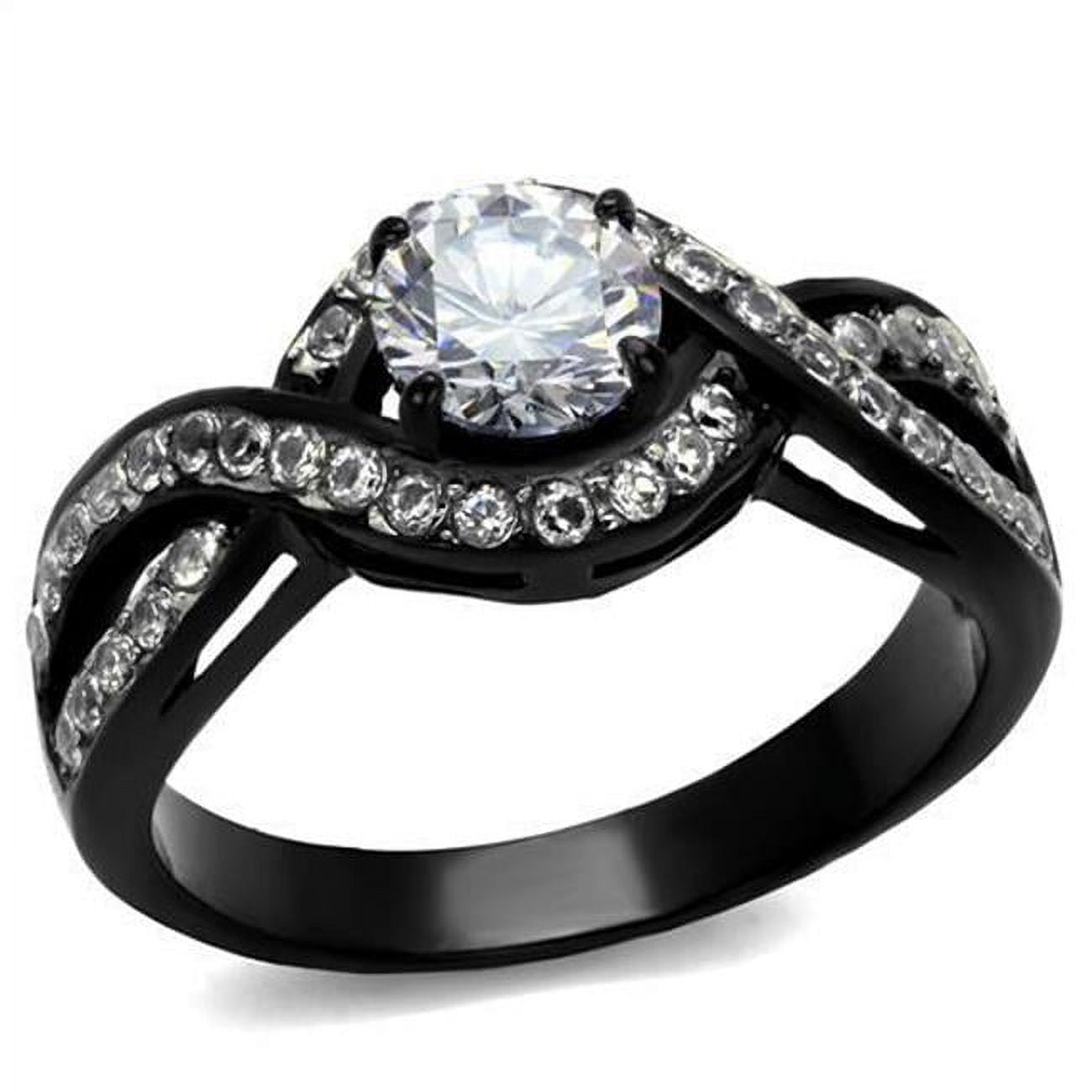 TK2282-7 Women Two-Tone IP Black Stainless Steel Ring with AAA Grade CZ in Clear - Size 7