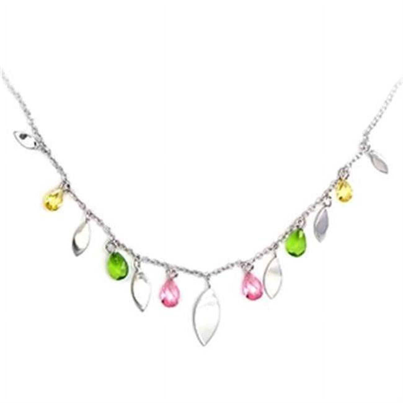 Picture of Alamode 6X106-16 Women High-Polished 925 Sterling Silver Necklace with AAA Grade CZ in Multi Color - 16 in.