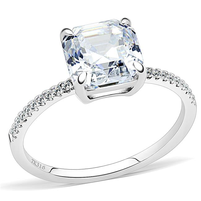 Picture of Alamode DA008-7 Women High Polished Stainless Steel Ring with Cubic in Clear - Size 7