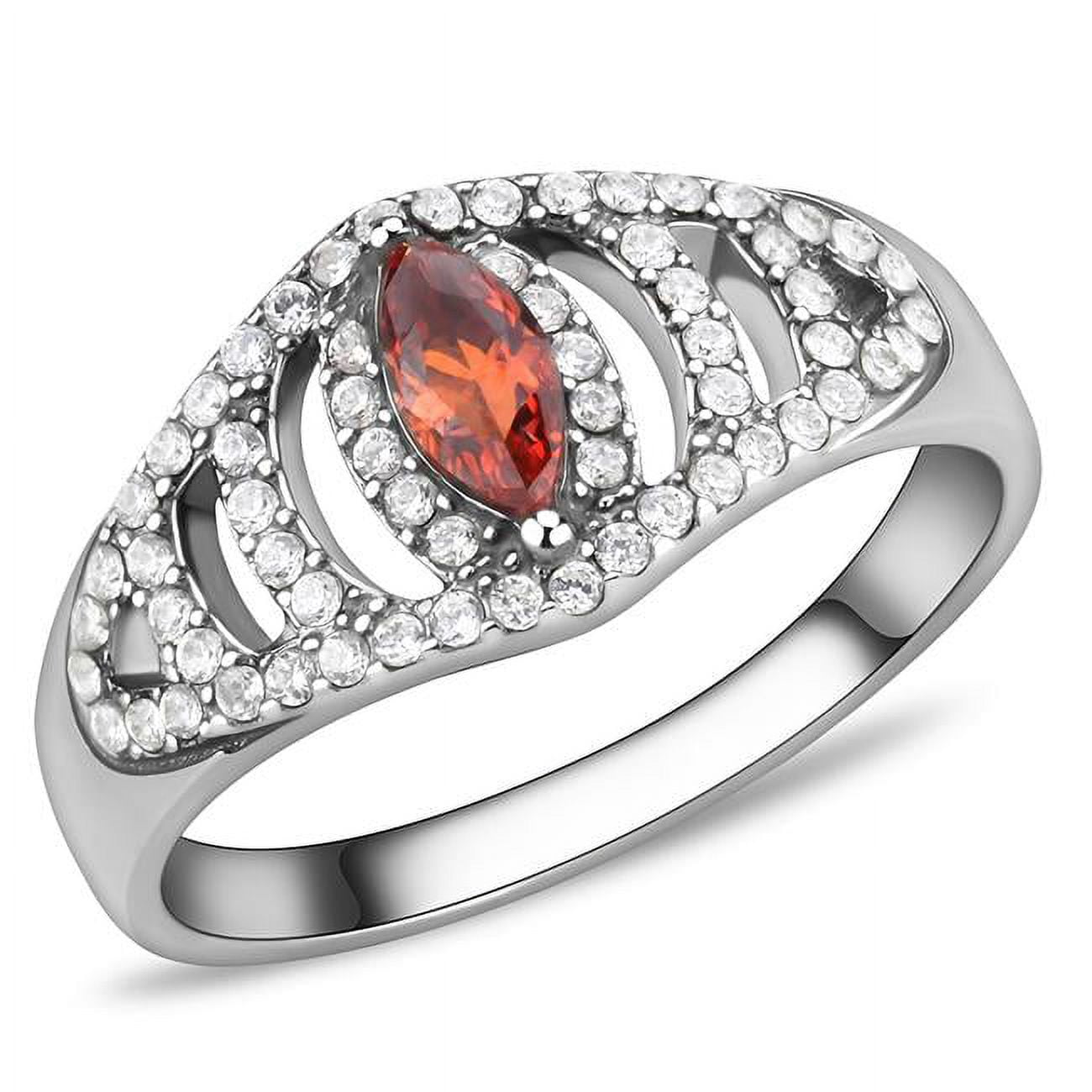 Women High Polished Stainless Steel Ring with AAA Grade CZ in Orange - Size 8