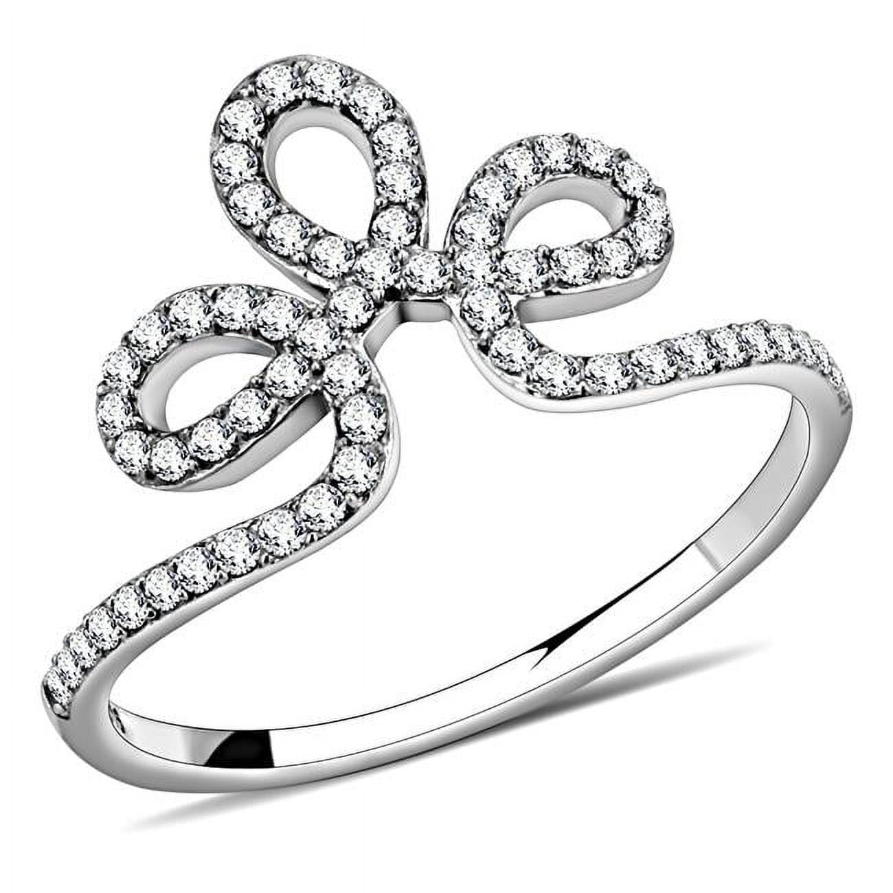 Women High Polished Stainless Steel Ring with AAA Grade CZ in Clear - Size 6
