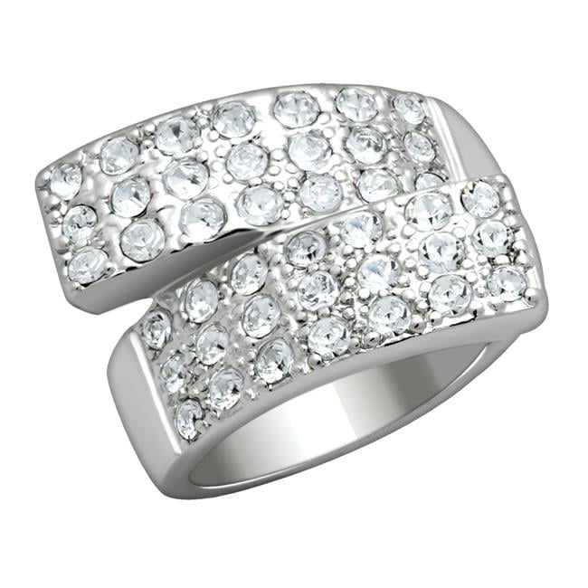 Women Rhodium Brass Ring with Top Grade Crystal in Clear - Size 6