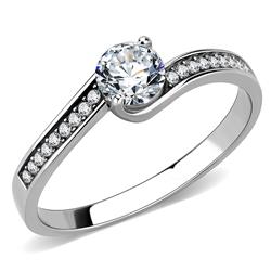 Women High Polished Stainless Steel Ring with AAA Grade CZ in Clear - Size 10