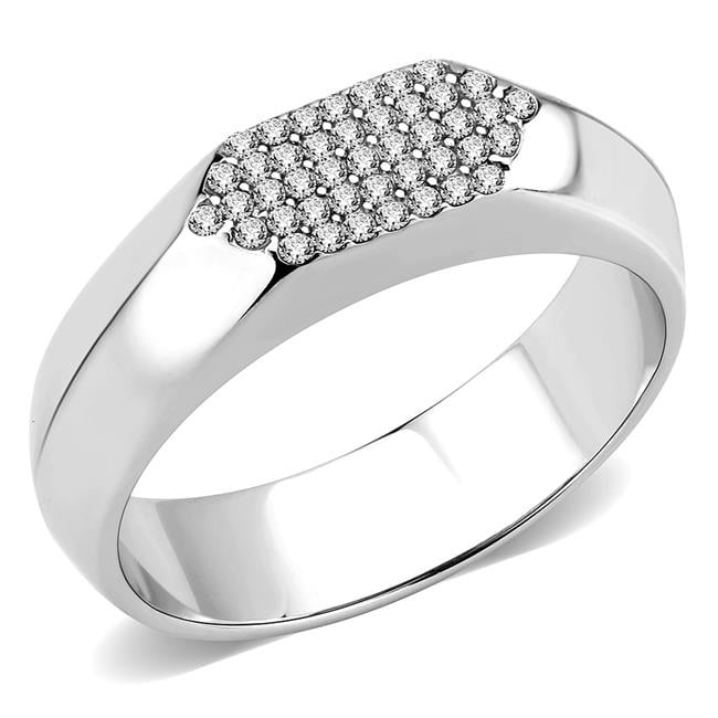 Men No Plating Stainless Steel Ring with AAA Grade CZ in Clear - Size 9
