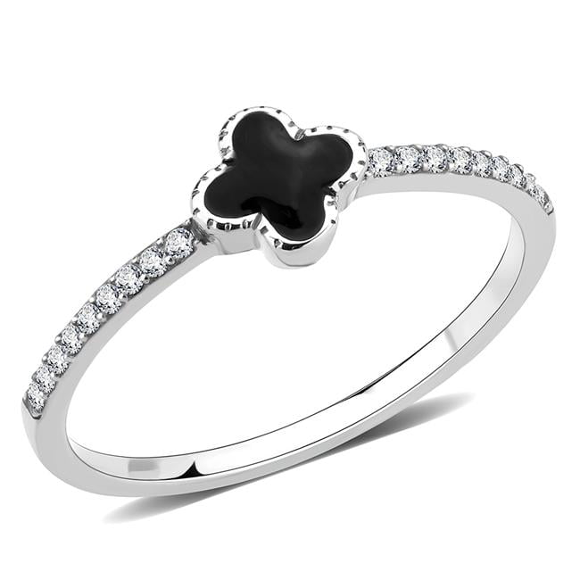 Women No Plating Stainless Steel Ring with Epoxy in Jet - Size 8