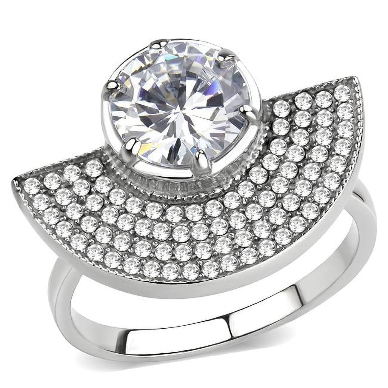 Women No Plating Stainless Steel Ring with AAA Grade CZ in Clear - Size 5