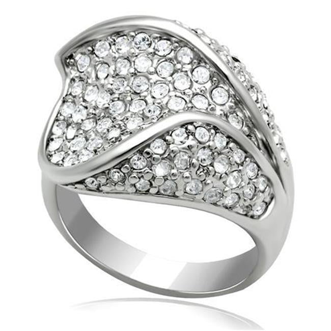 Women Rhodium Brass Ring with Top Grade Crystal in Clear - Size 7