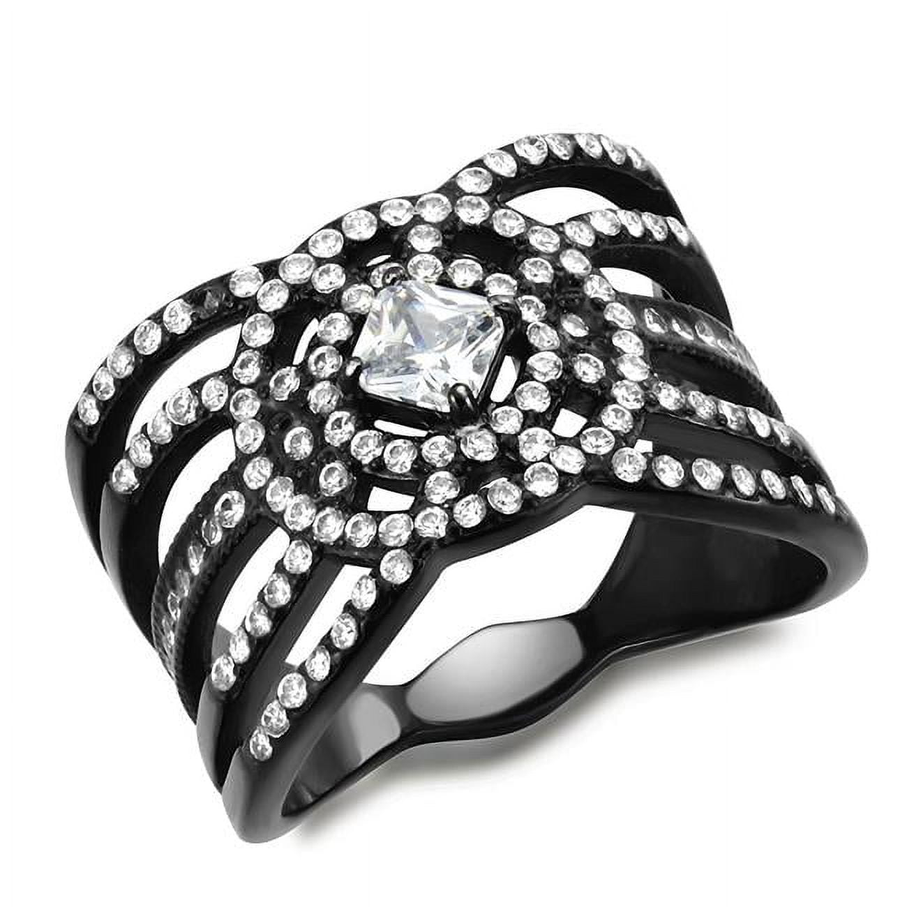 Women IP Black Stainless Steel Ring with AAA Grade CZ in Clear - Size 7