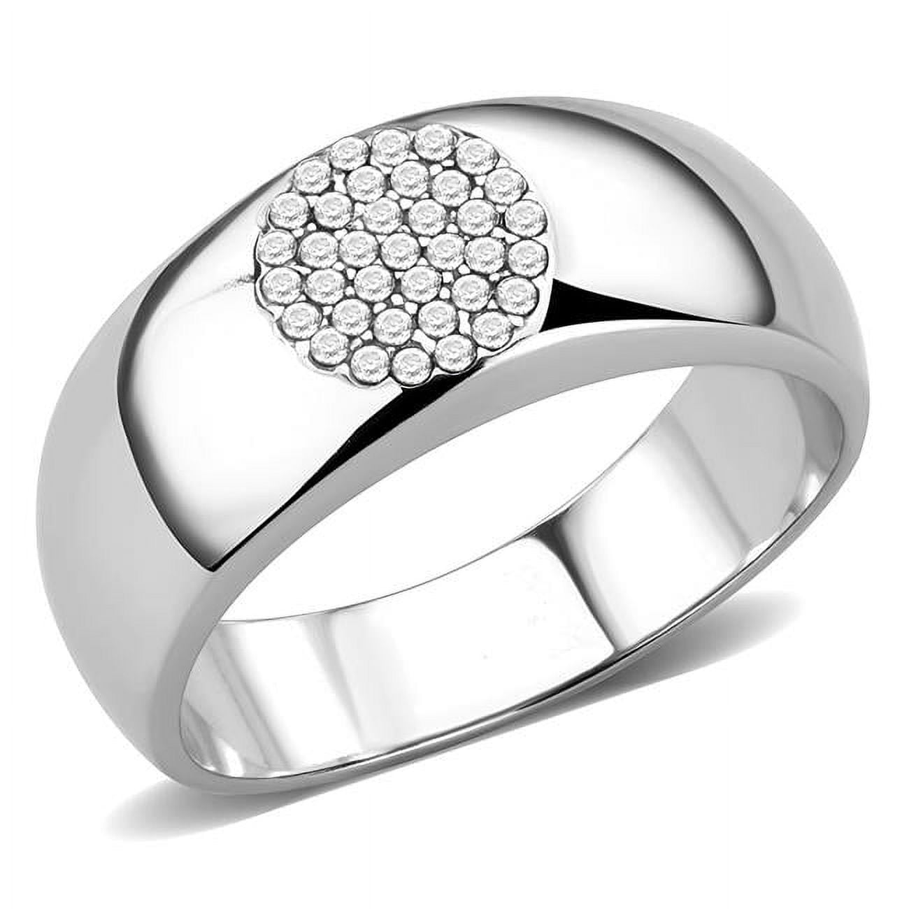 Men High Polished Stainless Steel Ring with AAA Grade CZ in Clear - Size 9