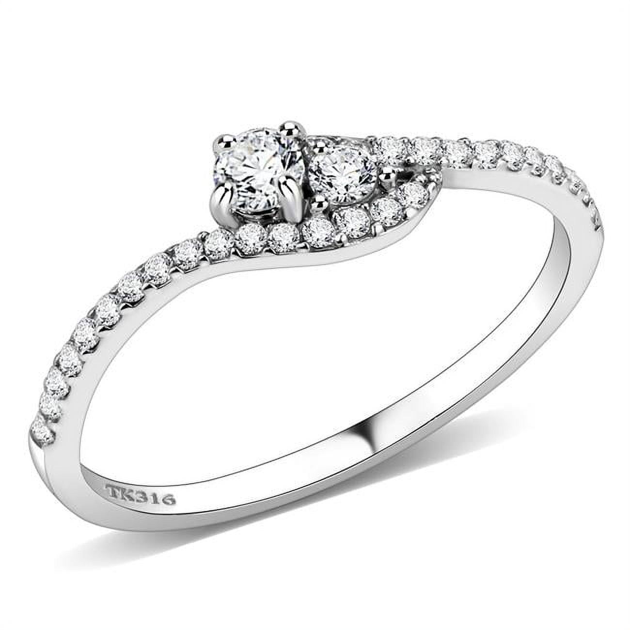 Women High Polished Stainless Steel Ring with AAA Grade CZ in Clear - Size 5