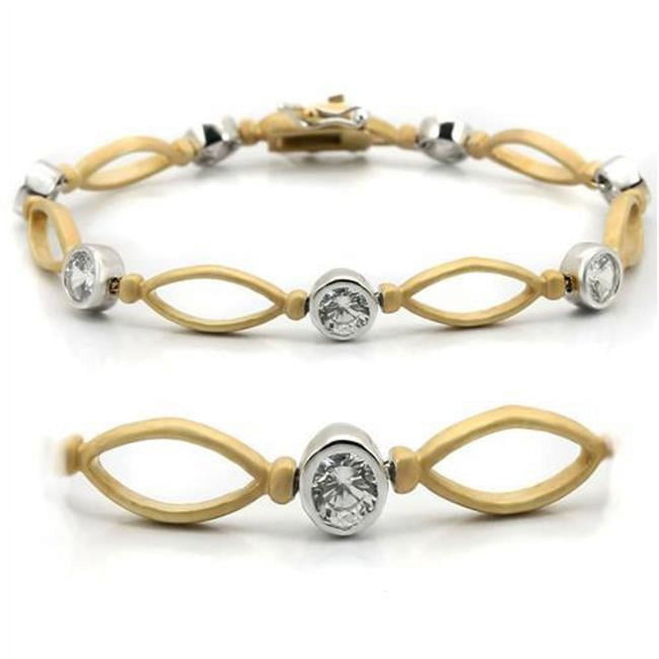 Picture of Alamode LO1154-7 Women Matte Gold & Rhodium Brass Bracelet with AAA Grade CZ in Clear - 7 in.