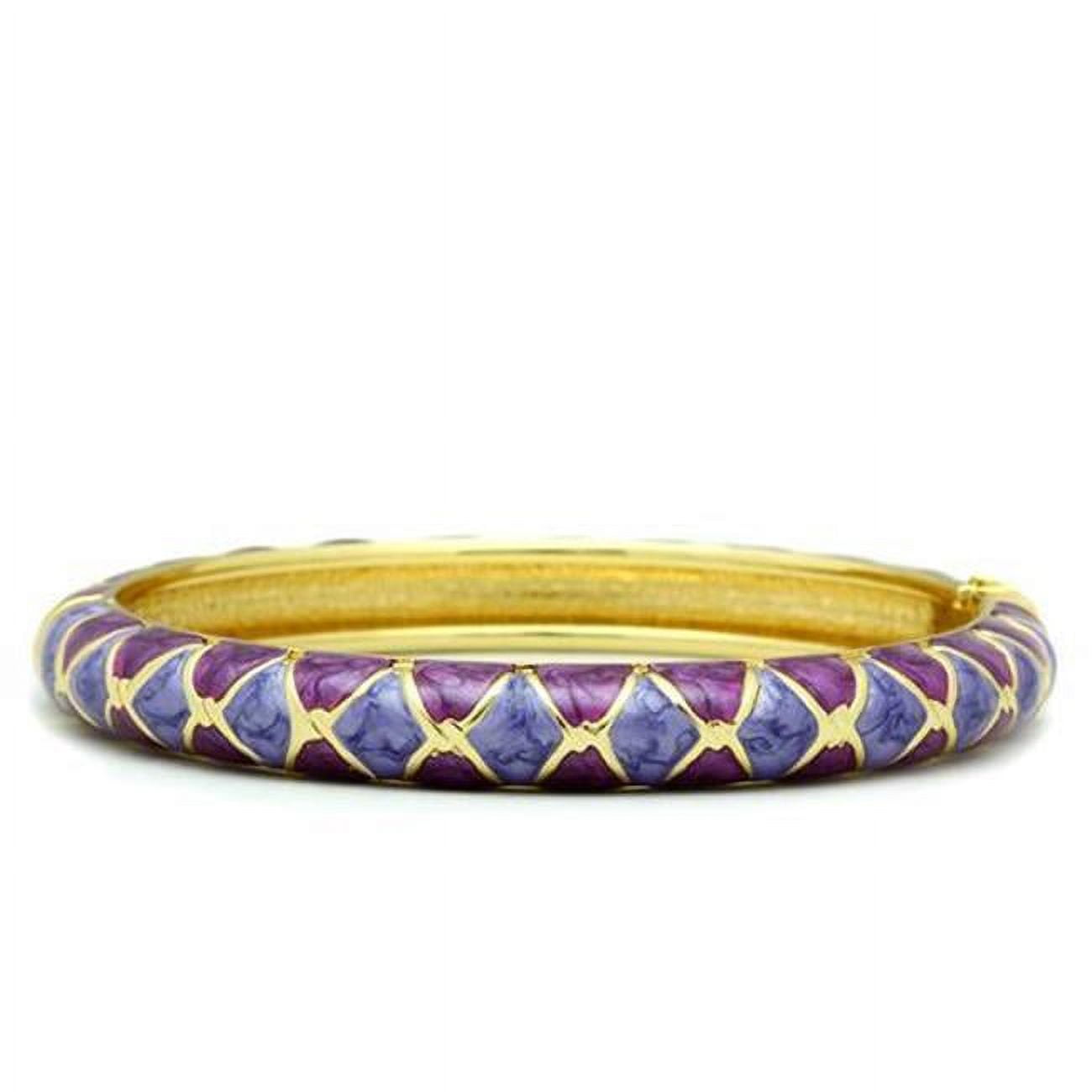 Women Flash Gold White Metal Bangle with Epoxy in No Stone - 7 in.