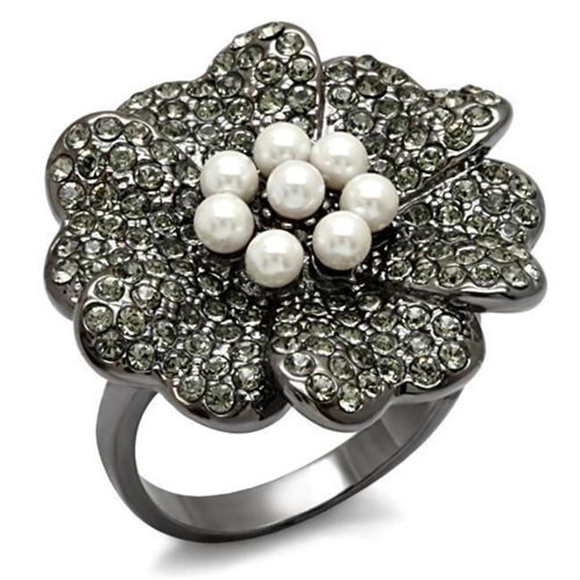 Women TIN Cobalt Black Brass Ring with Synthetic in White - Size 7