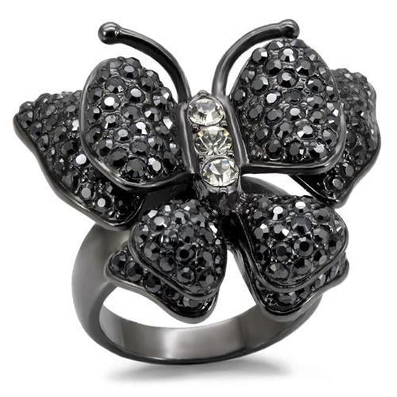 Women TIN Cobalt Black Brass Ring with Top Grade Crystal in Jet - Size 10