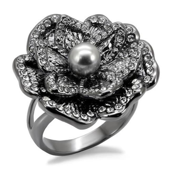 Women TIN Cobalt Black Brass Ring with Synthetic in Light Gray - Size 8