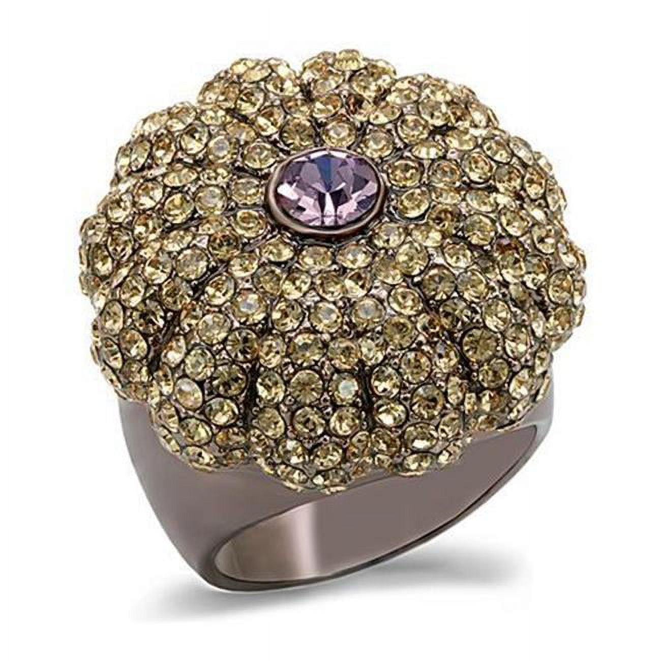 Women Chocolate Gold Brass Ring with Top Grade Crystal in Multi Color - Size 7
