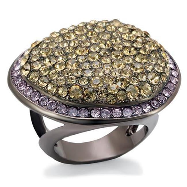Women Chocolate Gold Brass Ring with Top Grade Crystal in Multi Color - Size 8