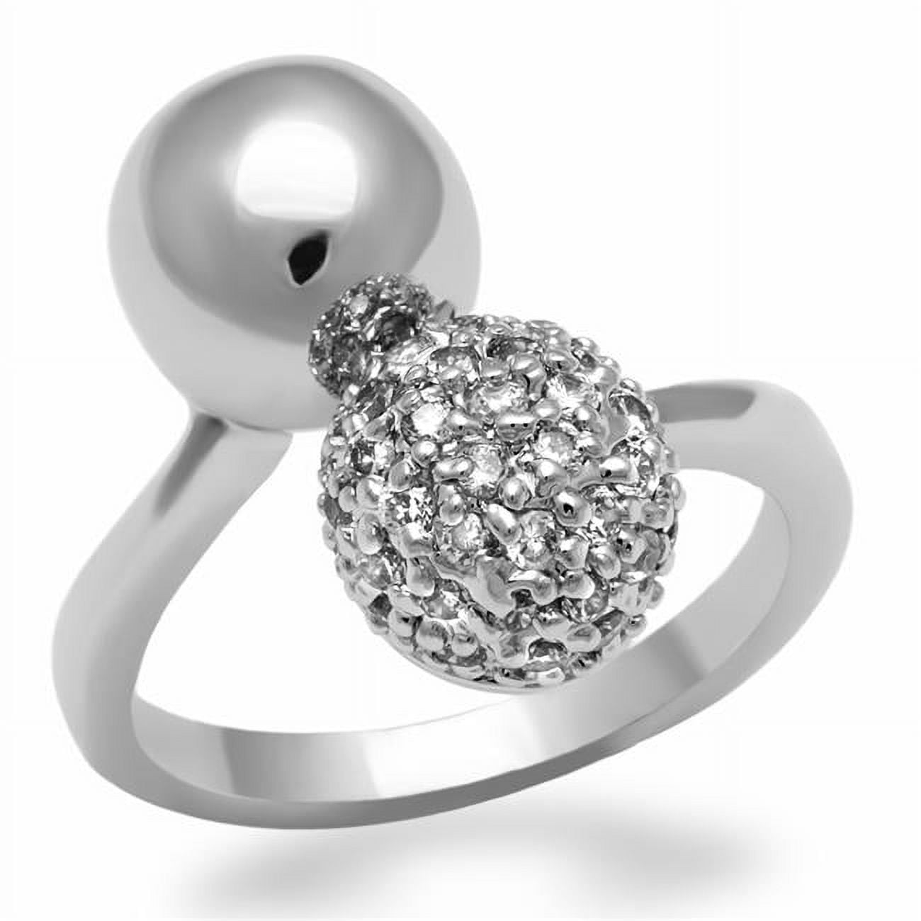 Women Rhodium Brass Ring with AAA Grade CZ in Clear - Size 5