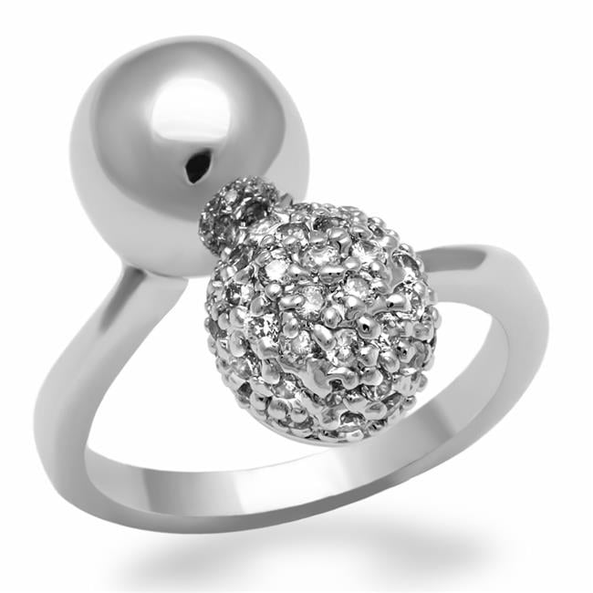Women Rhodium Brass Ring with AAA Grade CZ in Clear - Size 6