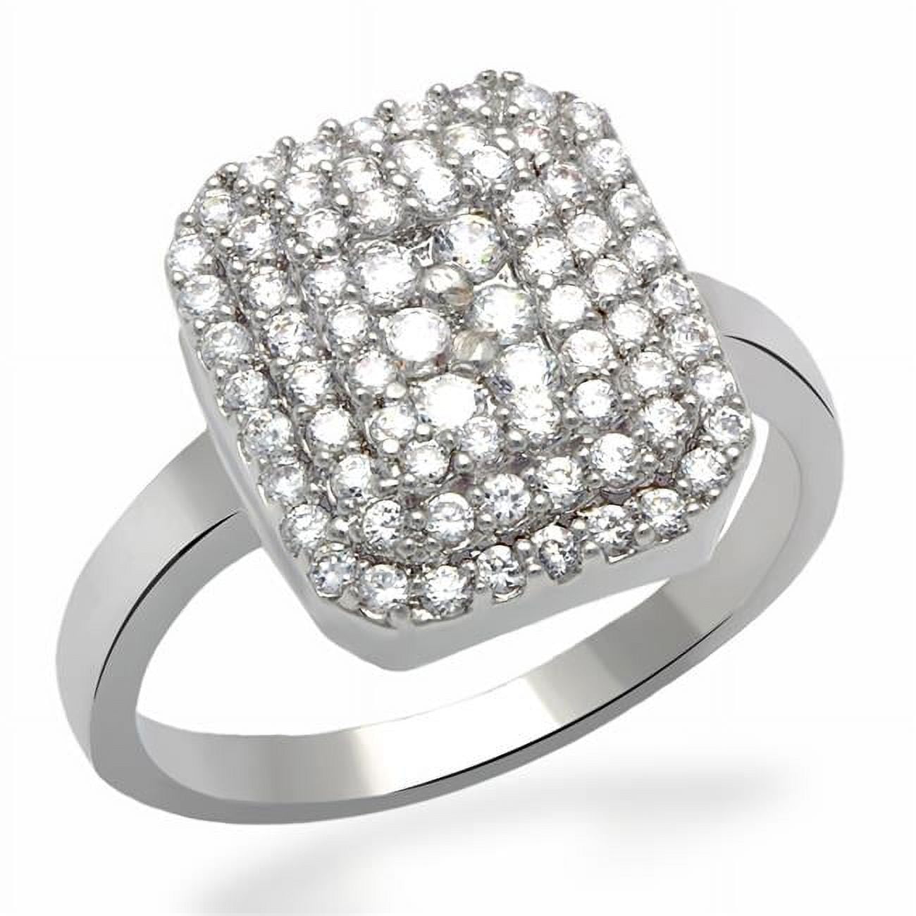 Women Rhodium Brass Ring with AAA Grade CZ in Clear - Size 7