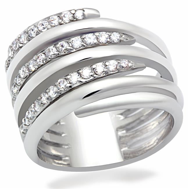 Women Rhodium Brass Ring with AAA Grade CZ in Clear - Size 7